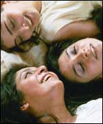 Girls lying on bed in Monsoon Wedding