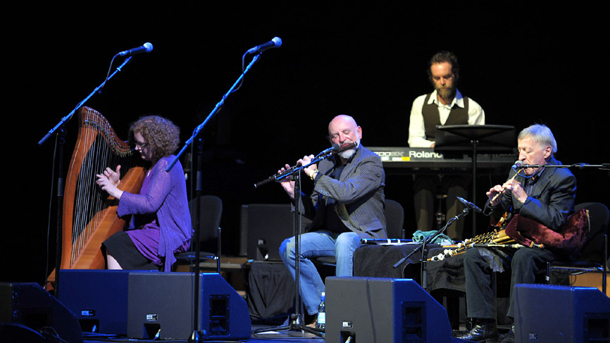 The Chieftans and Ry Cooder live at Glasgow Royal Concert Hall. Photo by Louis Decarlo