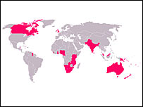 کشورهای مشترک المنافع با رنگ سرخ مشخص شده اند