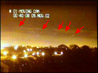 Screen grabs of lights spotted in Halewood. (Footage of lights over Halewood © MARA 2002.)