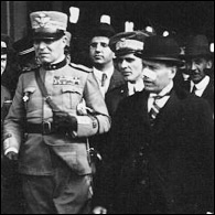 Mussolini with nose plaster at Ciampino airport, 1926