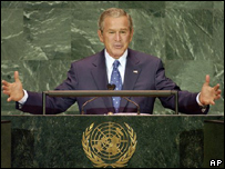 O presidente dos Estados Unidos, George W. Bush, discursando na ONU nesta quarta-feira