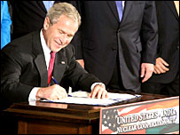 हस्ताक्षर करते जॉर्ज बुश