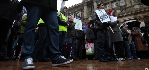 Council workers protesting at proposed cuts at Birmingham City Council
