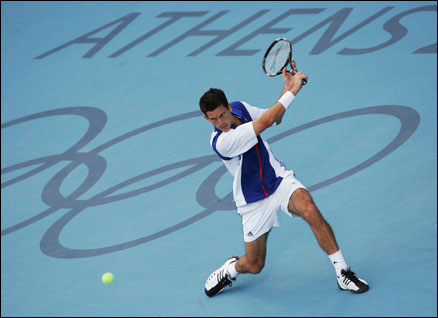 Tim Henman competing at Athens 2004