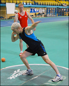 Tom Fordyce tries the shot put