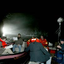 Runi Brattaberg and crew recording in Faeroes cave. Photo: Alan Brockie.