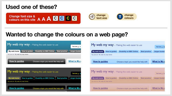 Examples of changing web page styling for accessibility.