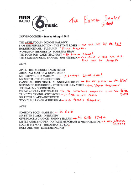 Jarvis Easter setlist