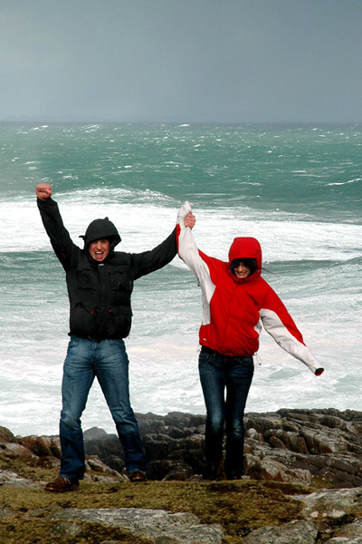 Glen and Corinna brave the recent storm to check out the cliffs at the North Coast. Pic: j Mar 07