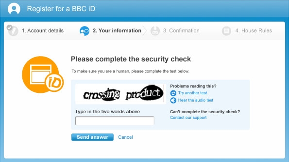 This mock up of Captcha for BBC iD was never used
