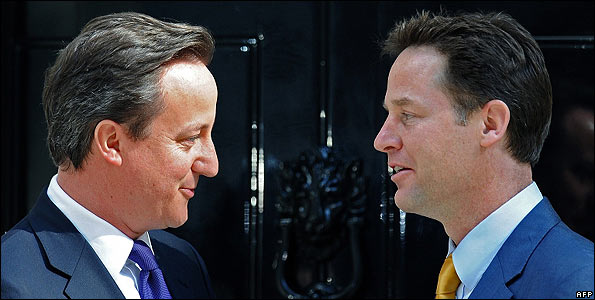 Britain's new Prime Minister David Cameron (left) and new Deputy Prime Minister Nick Clegg