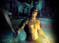 Beowulf looking for monsters in the lake.