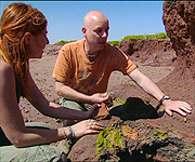 Alice Roberts and Mark Atkinson inspecting the Red Hills