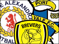 Crewe, Vale, and Burton badges