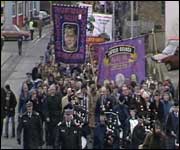 A rally in Kirkcaldy against the closure of Seafield and Frances collieries