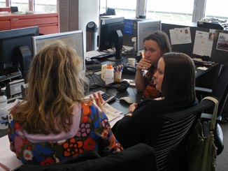 A meeting with Cathie and Laura.