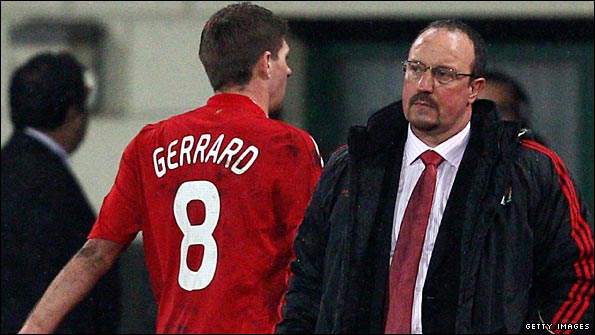 Benitez ponders Liverpool's Champions League exit as Steven Gerrard heads to the dressing room