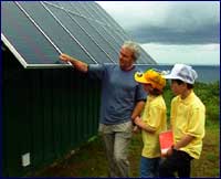 Image of people beside a solar powered building