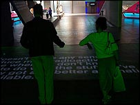 Reading projected words on the floor 