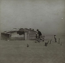 Farmer and sons walking in the face of a dust storm. Cimarron County, Oklahoma by Arthur Rothstein
