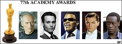 از راست: دان چيدل، لئوناردو دی کاپريو، جيمی فاکس، جانی دپ و کلينت ايستوود