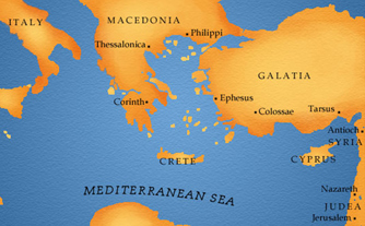 Map showing the places associated with Paul