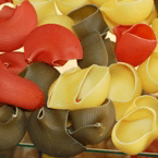 Different coloured pasta shells