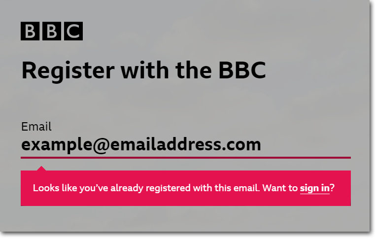 Email already in use error message